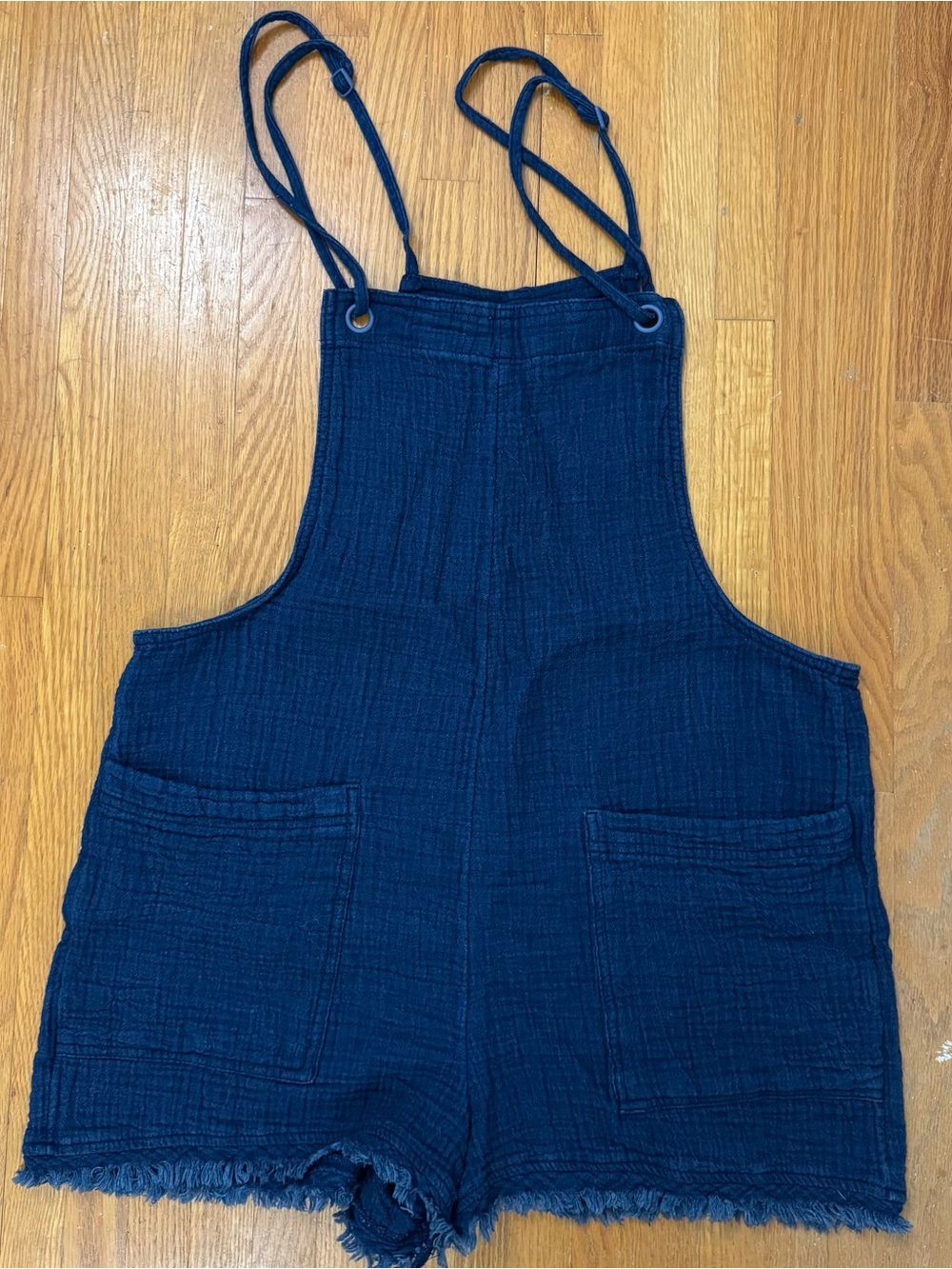 aerie Navy Blue Cotton Gauze Short Overalls Romper